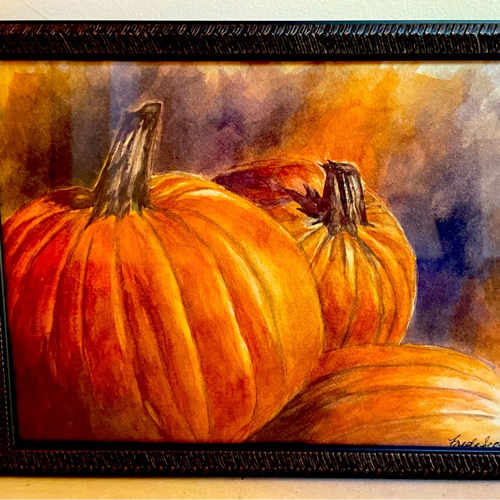 Original watercolor painting print of “Pumpkins”
